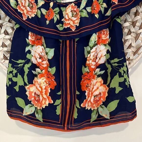 EM hanger navy and orange off the shoulder blouse size medium NWOT - Picture 4 of 6